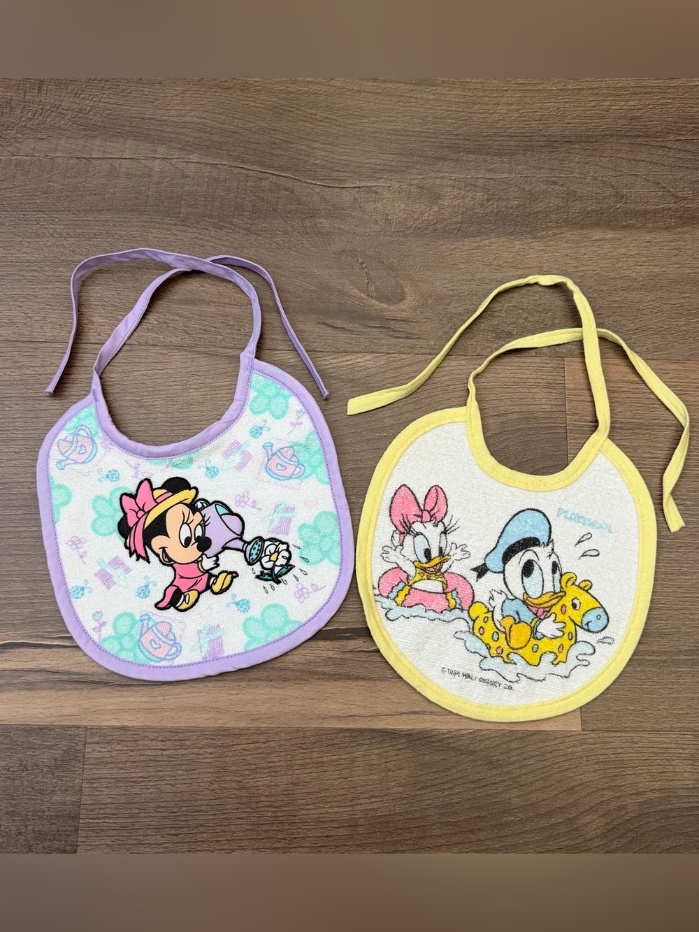 Vintage Disney Babies Baby Minnie Mouse & Baby Donald/Daisy Duck Bib Bundle